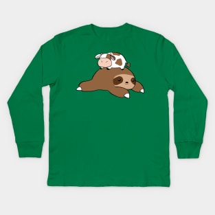 Sloth and Tiny Cow Kids Long Sleeve T-Shirt